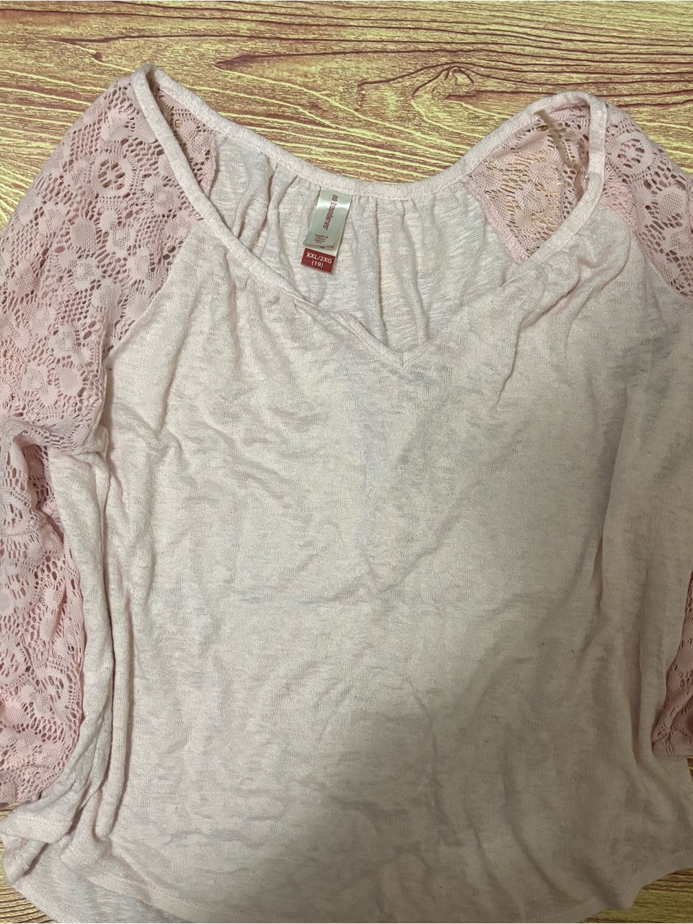 No Boundaries Light Pink Lace Sleeve Long-Sleeve Top